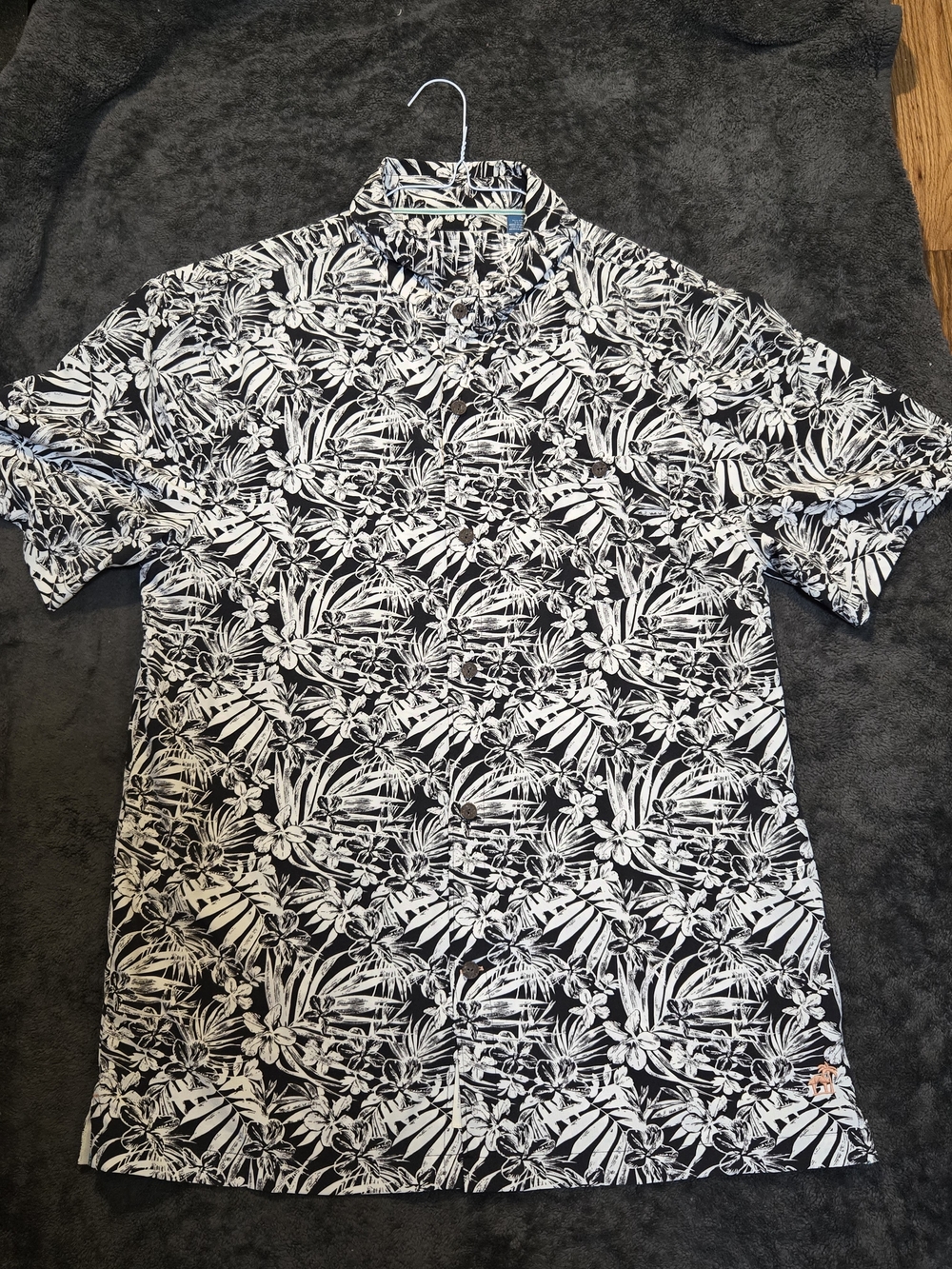 Men's Black and White Botanical Print Shirt